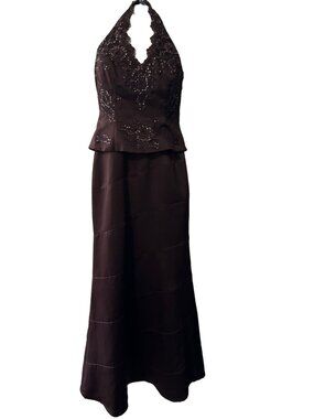 Ignite Evenings by Carol Lin Dress Sz 6 Brown Beaded Formal Evening Dress